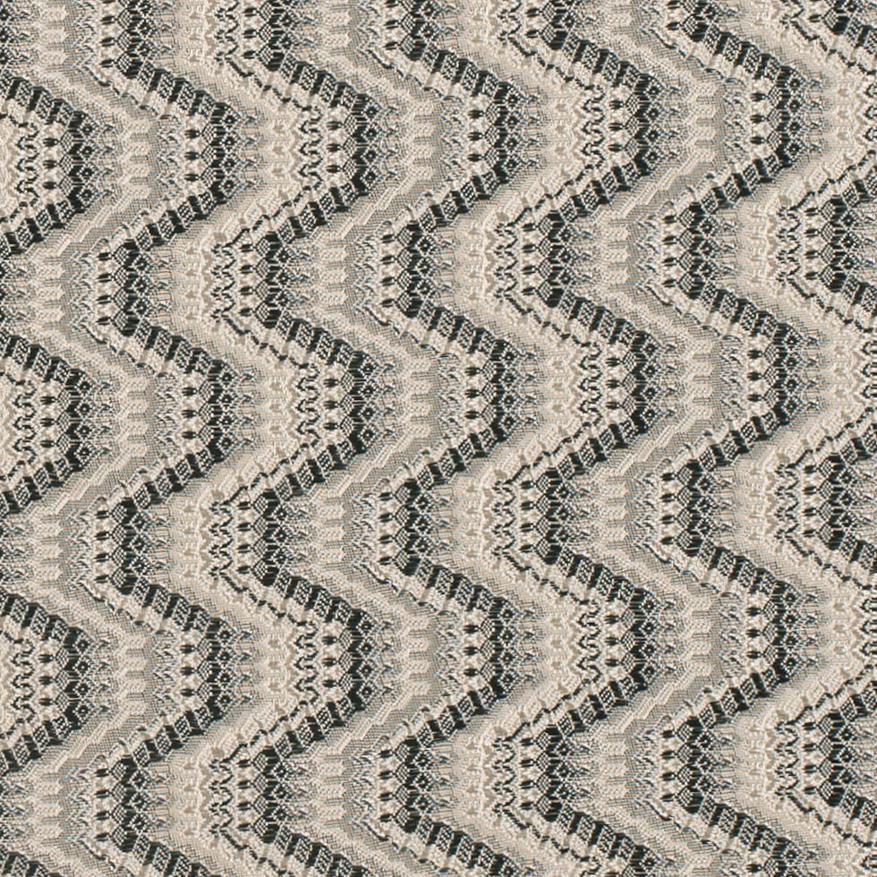 Black/Beige Geometric Zig-Zag Blended Polyester Woven