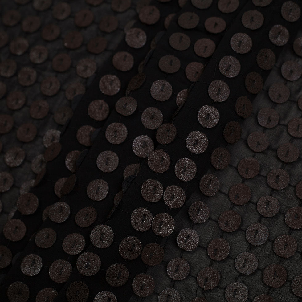 Black and Brown Circular Sequined Novelty Polyester Woven