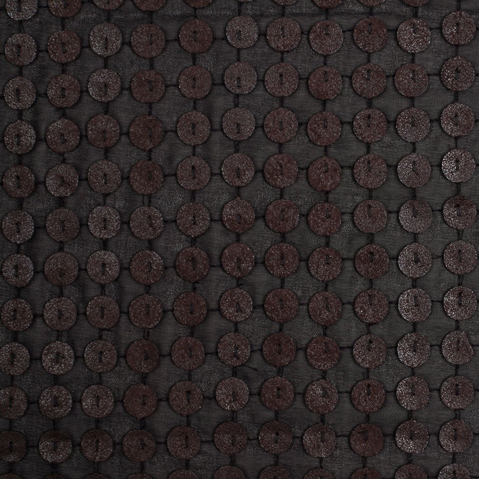 Black and Brown Circular Sequined Novelty Polyester Woven
