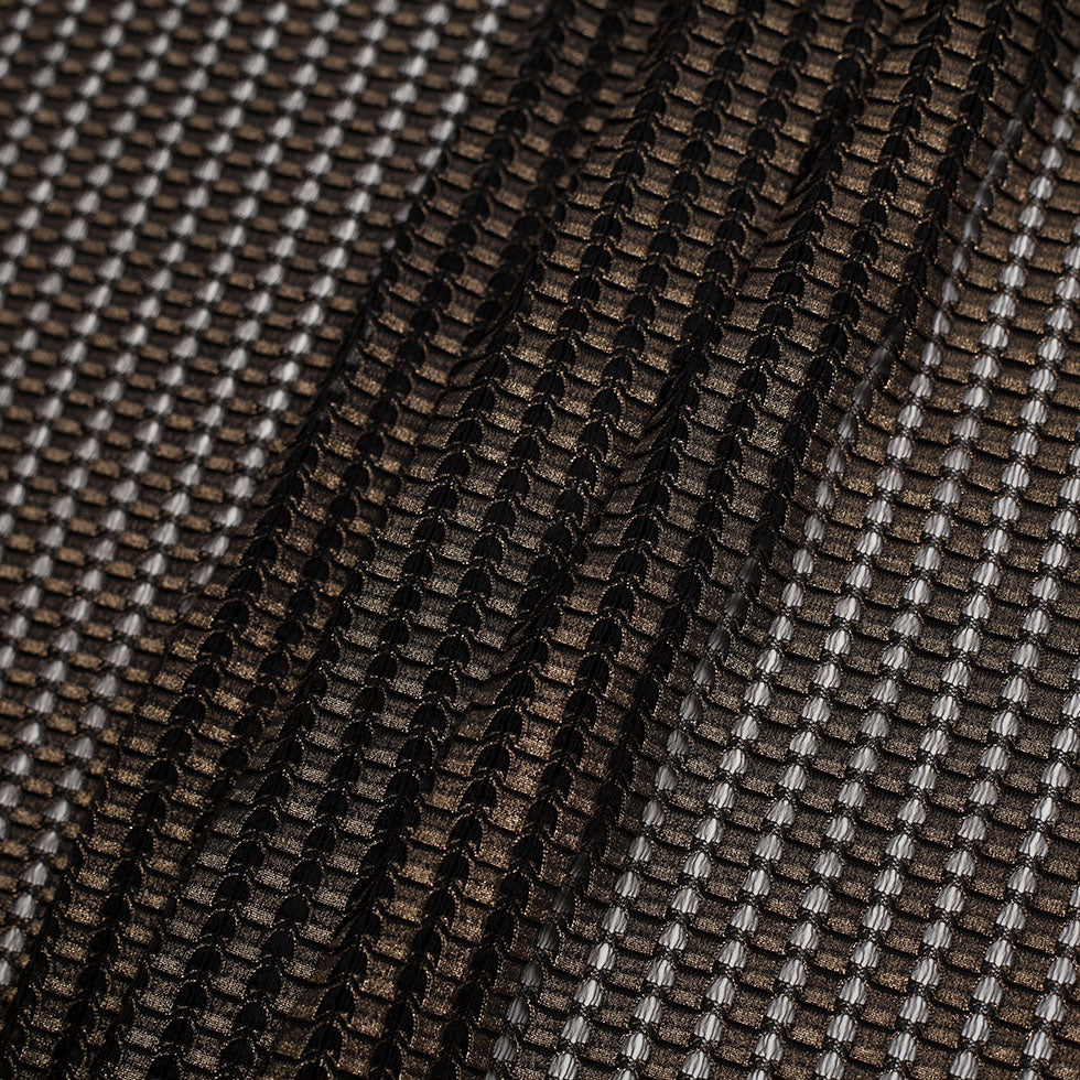 Black and Metallic Gold Dimensional Polyester Novelty Knit