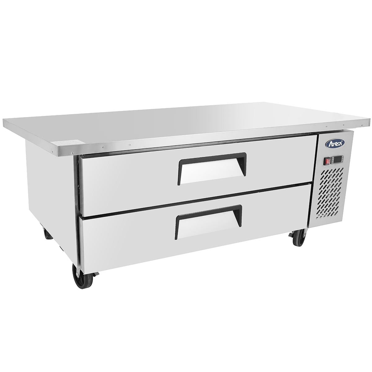 Atosa MGF8452GR One Section Side Mount Refrigerated Chef Base 60-15/32"W X 32-1/16"D X 26-19/32"H w/2 Drawers and Extended Top
