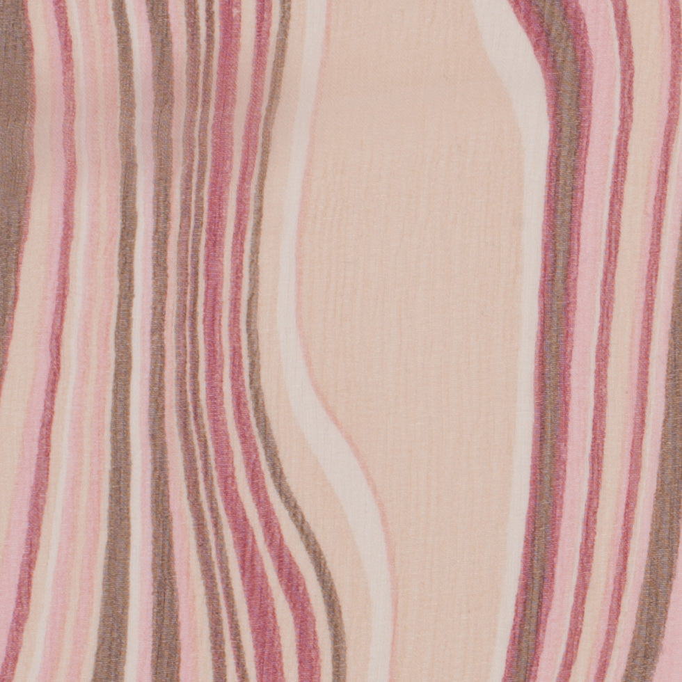 Pink Multicolor Striped Crinkled Silk Chiffon