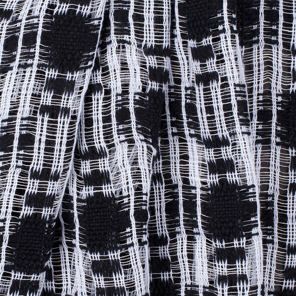 Black/White Open-Weave Checked Cotton Woven
