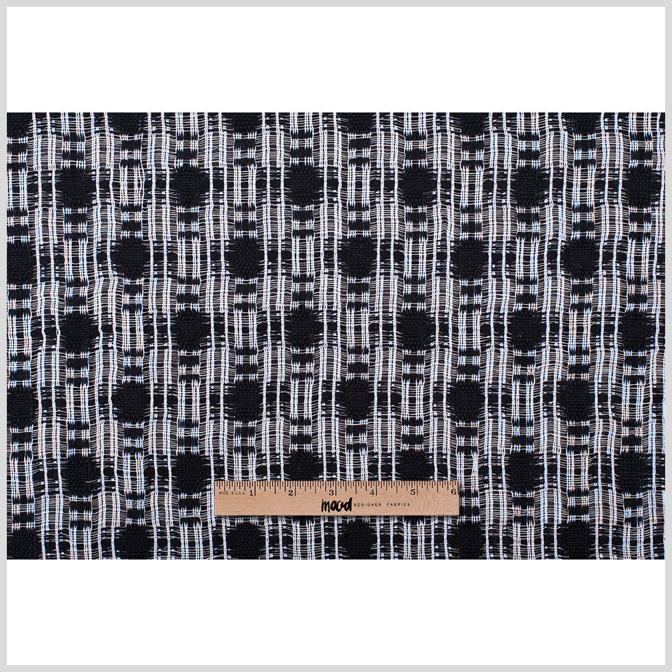 Black/White Open-Weave Checked Cotton Woven
