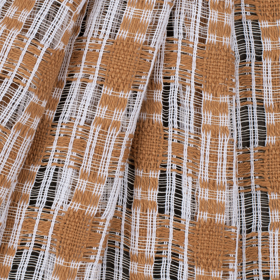 Goldstone/White Open-Weave Checked Cotton Woven