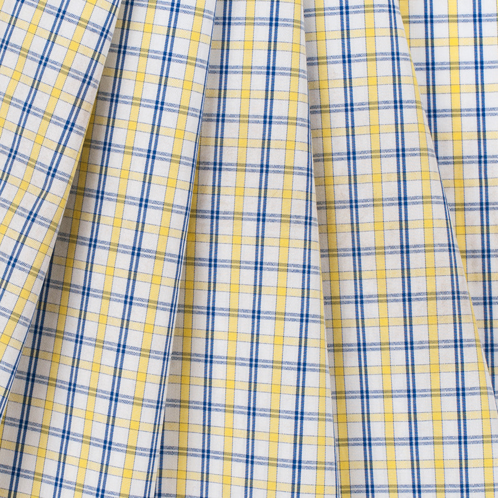 White/Primary Blue/Lemon Peel Plaid Cotton Shirting