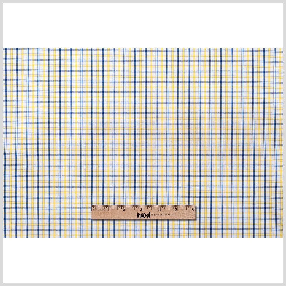 White/Primary Blue/Lemon Peel Plaid Cotton Shirting
