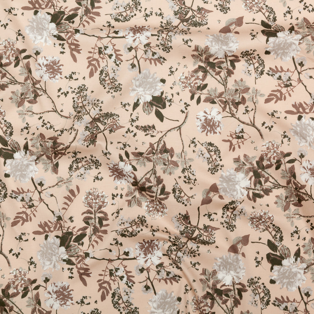 Sand/Ash/Olive Floral Stretch Combed Cotton Twill