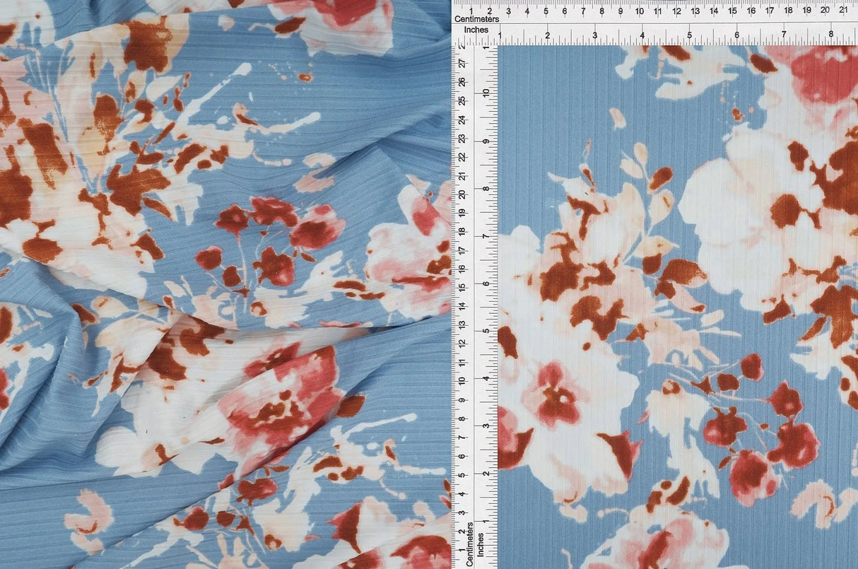 1 Yard Polyester Spandex Yummy Rib Knit Fabric Floral Print Stretch Soft 58/60" Width