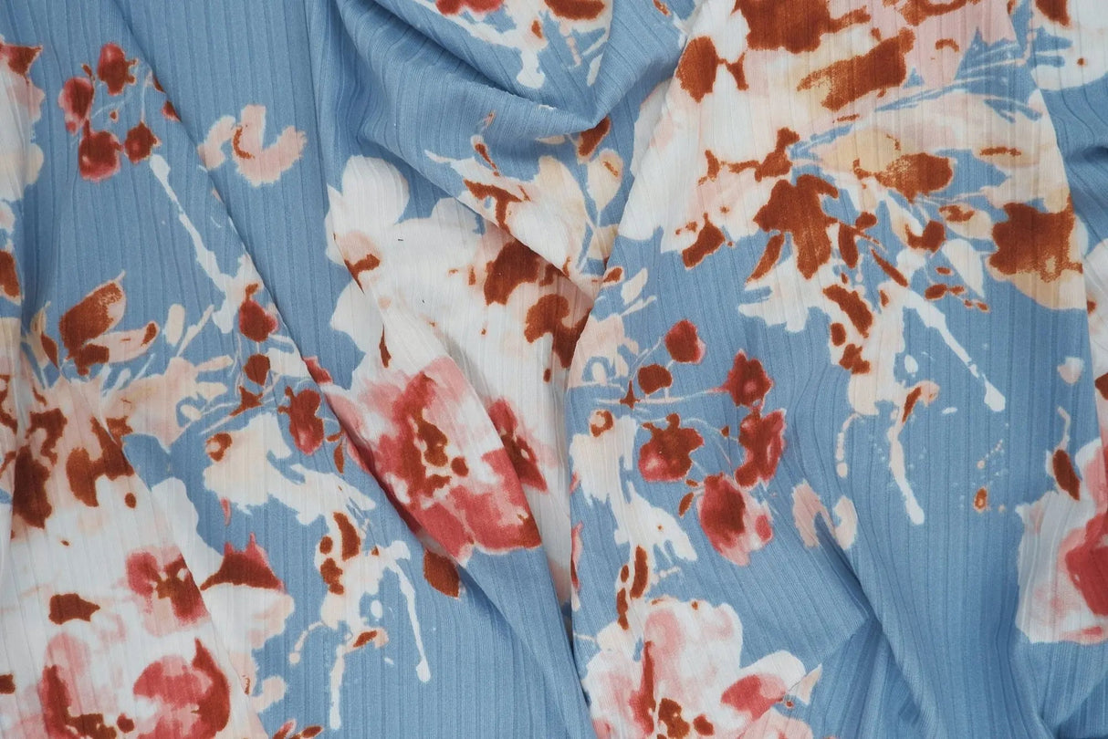 1 Yard Polyester Spandex Yummy Rib Knit Fabric Floral Print Stretch Soft 58/60" Width