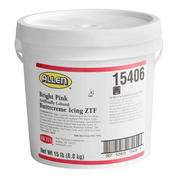 Rich's Allen Bright Pink Buttrcreme Icing - 15 lb. Pail