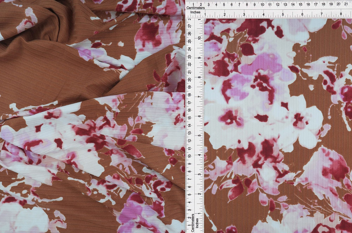 Floral Ribbed Stretch Knit Fabric