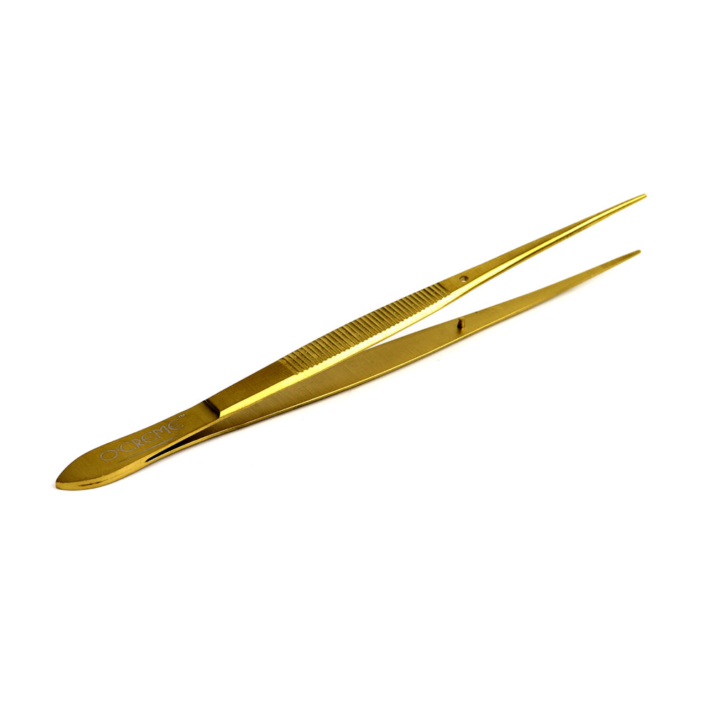 O'Creme Stainless Steel Gold Straight Fine Tip Tweezers, 6.25"