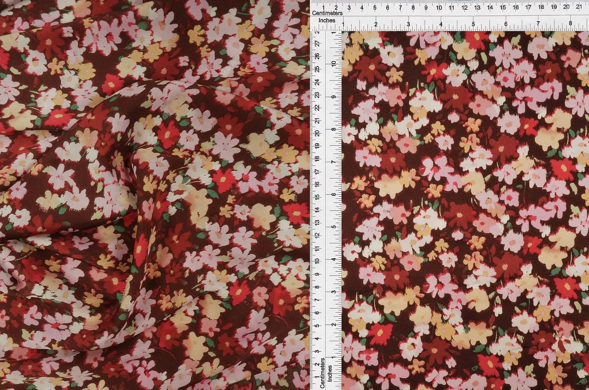 Satin Floral Print Fabric, 100% Polyester Lightweight Woven 57/58" Wide