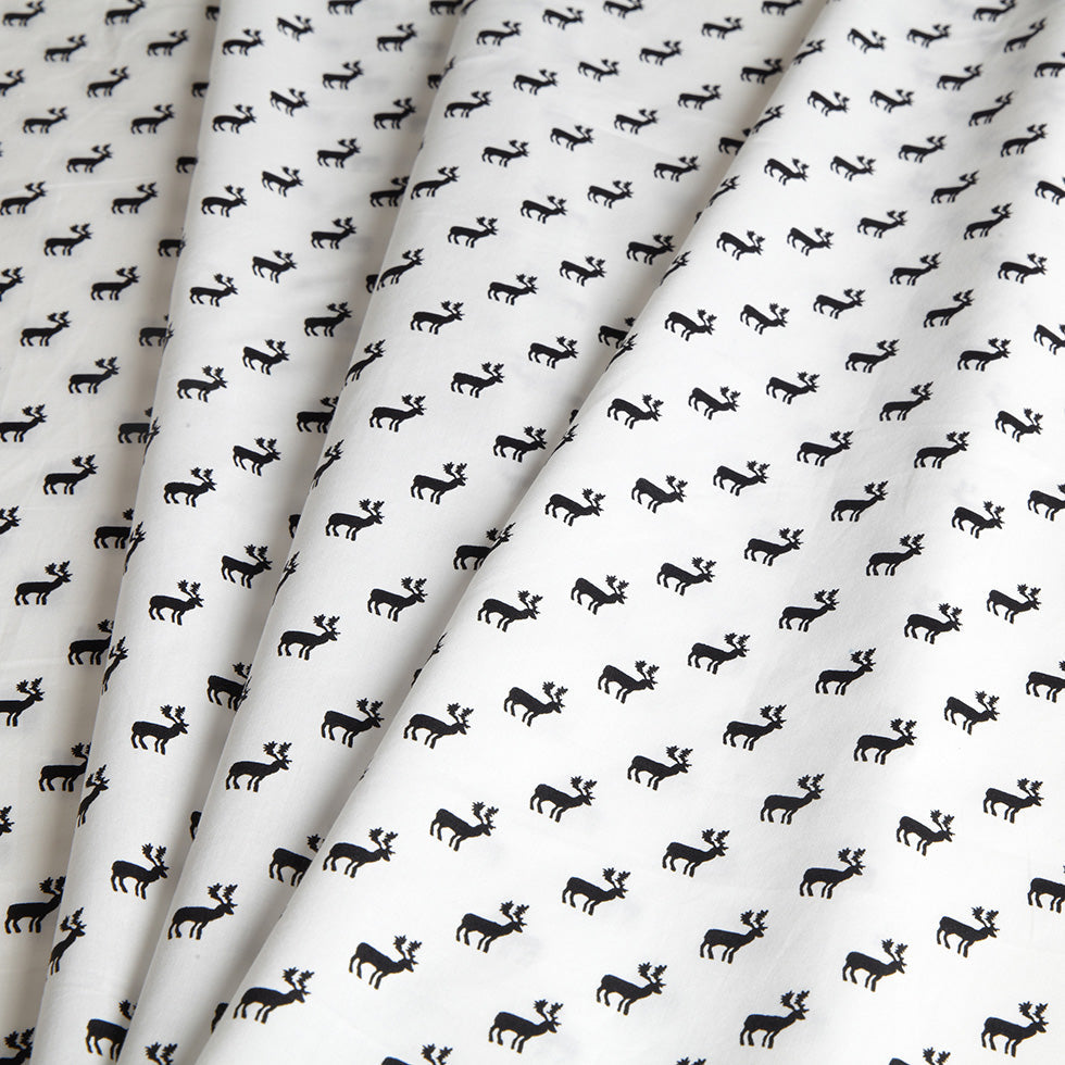 White/Black Reindeer Dense Combed Cotton Poplin