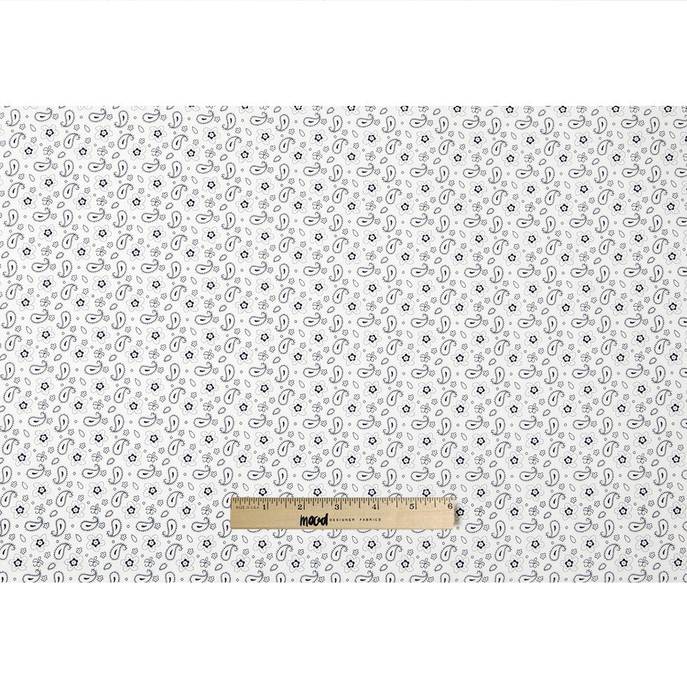 White/Navy Paisley Combed Cotton Sateen