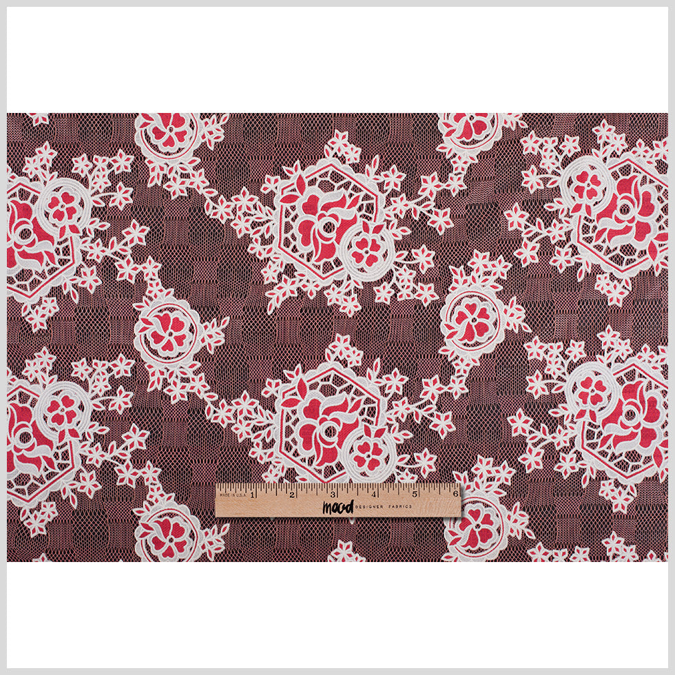 Famous NYC Designer Poppy/Oyster Floral Lace on Geometric Mesh