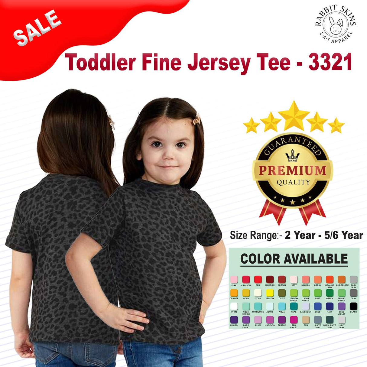 RADYAN® Toddler Fine Jersey Crew Neck Short Sleeve Tee - 3321