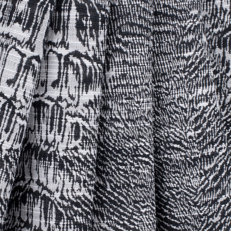 White/Black Abstract Stripes Slubbed Cotton-Poly Woven