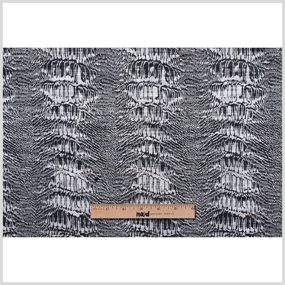 White/Black Abstract Stripes Slubbed Cotton-Poly Woven
