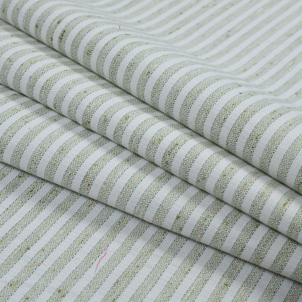 Green and White Bengal Striped Cotton Tweed