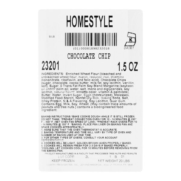 Hope's Cookies Homestyle Chocolate Chip Cookie Dough 1.5 oz. - 213/Case