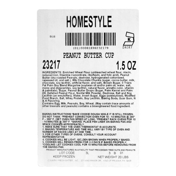 Hope's Cookies Homestyle Peanut Butter Cup Cookie Dough 1.5 oz. - 213/Case