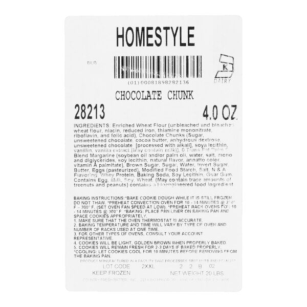 Hope's Cookies Homestyle Chocolate Chunk Cookie Dough 4 oz. - 80/Case