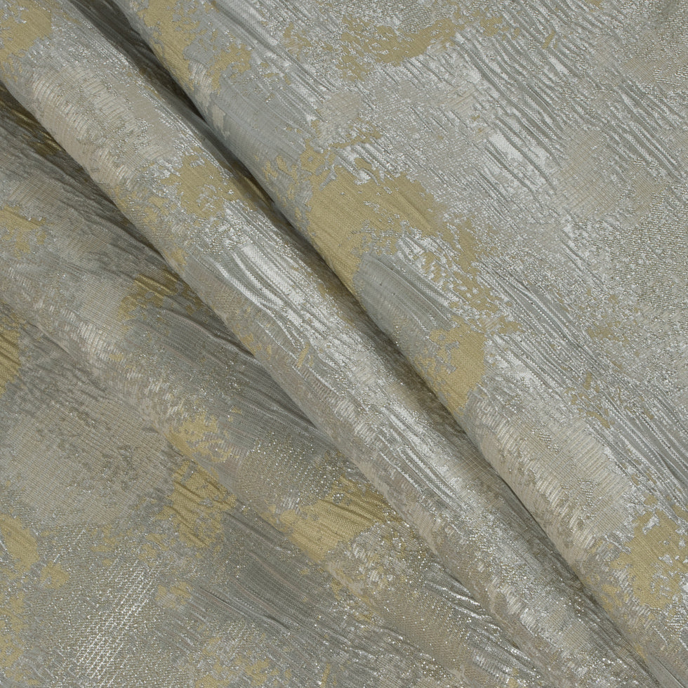 Metallic Silver/Lime/Ivory Abstract Brocade
