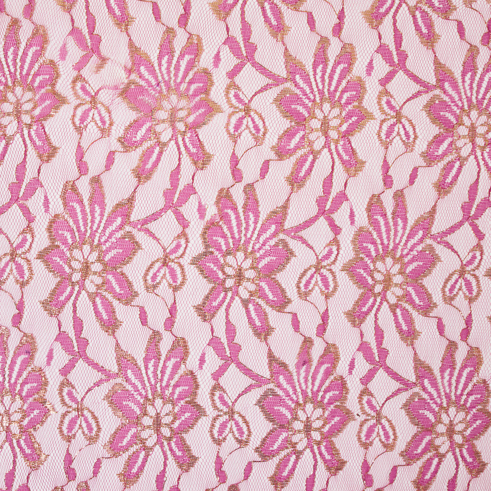 MetallicGold/Pink Fine Floral Lace w/ Scalloped Edges