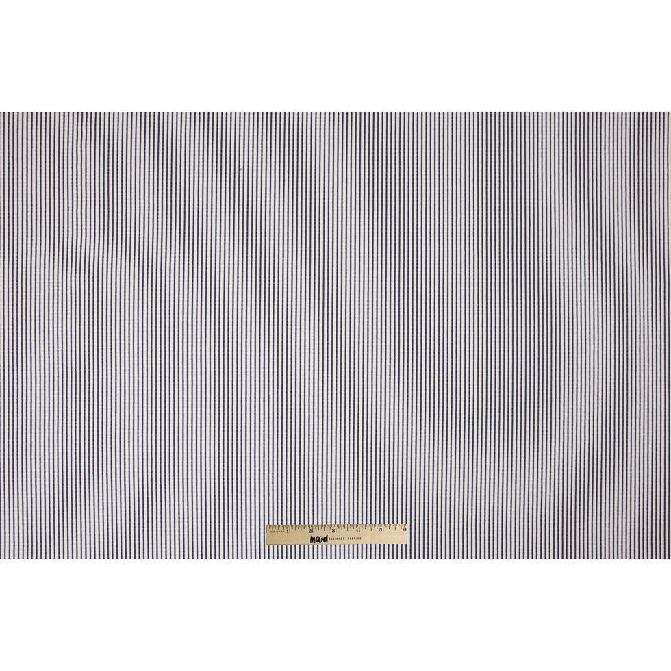 White/Navy Chalk Striped Stretch Cotton Woven