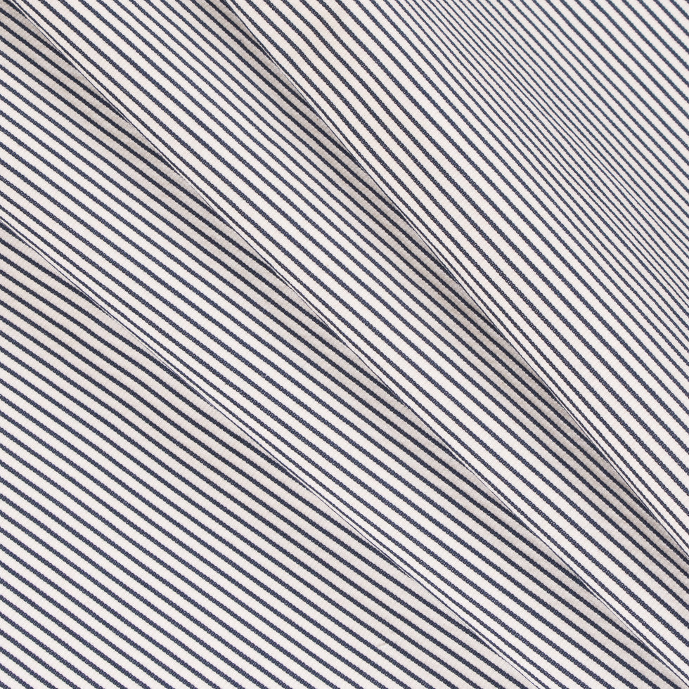 White/Navy Chalk Striped Stretch Cotton Woven