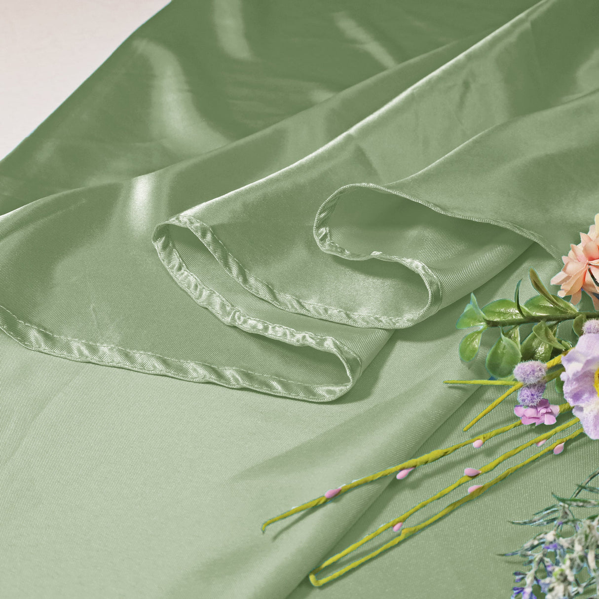 Round Heavy Duty Satin Tablecloth 132 Sage Green