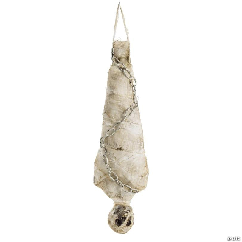 30 1/4" Hanging Light-Up Upside-Down Skeleton Cocoon with Chain Halloween Decoration