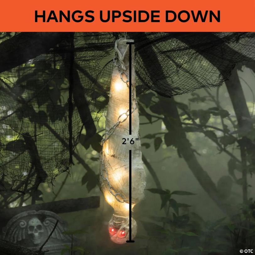 30 1/4" Hanging Light-Up Upside-Down Skeleton Cocoon with Chain Halloween Decoration