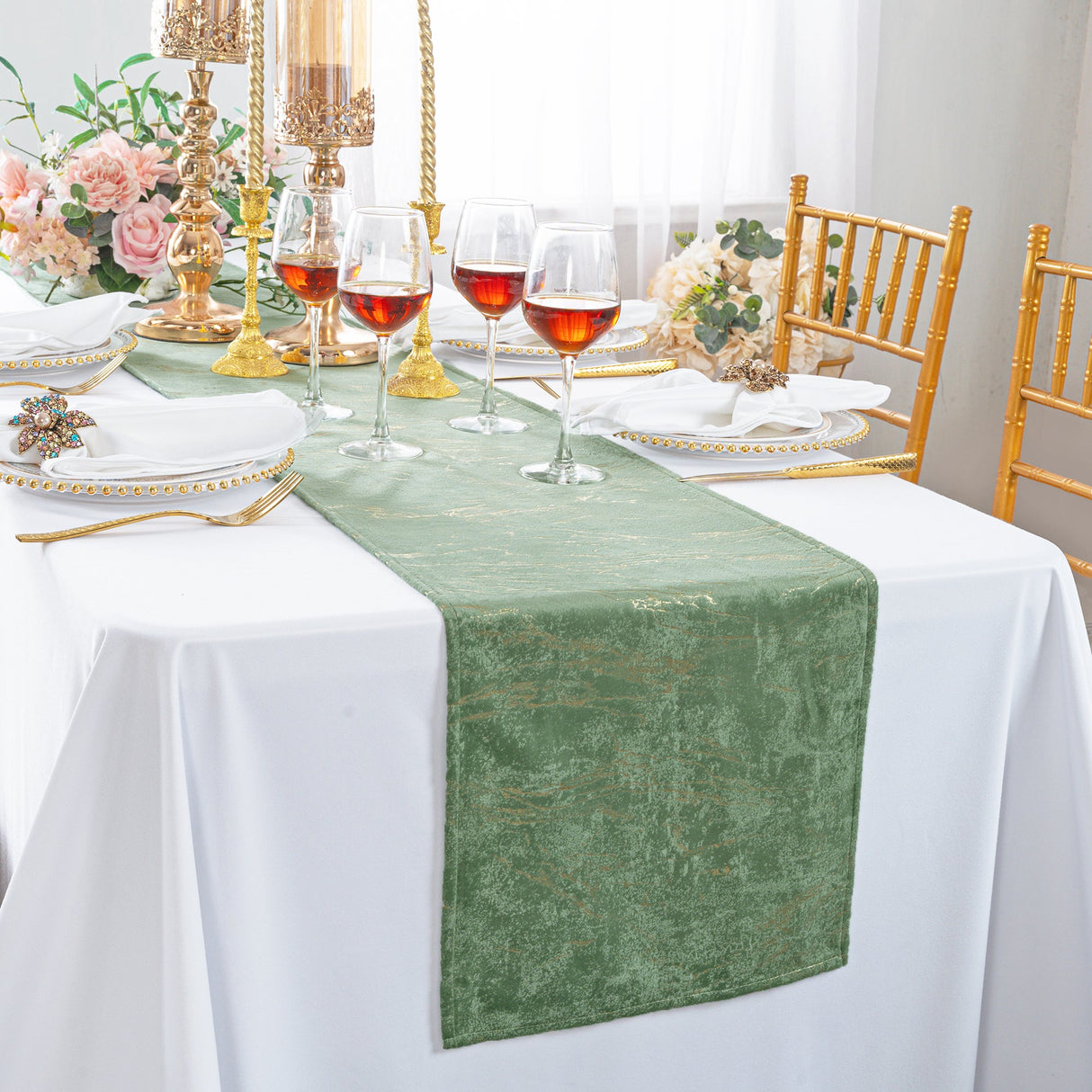Velvet Table Runner 13x108 Sage Green