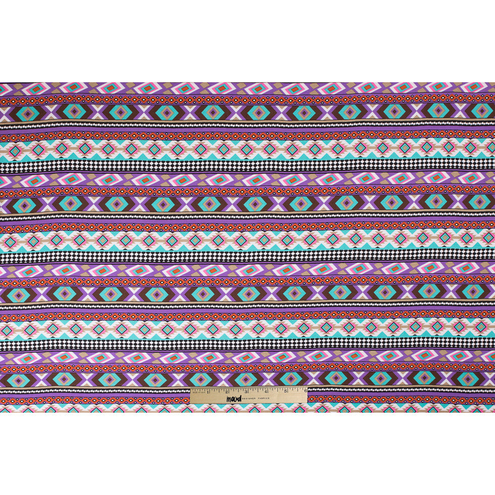 Purple/Blue Geometric Stripes Printed Rayon Woven