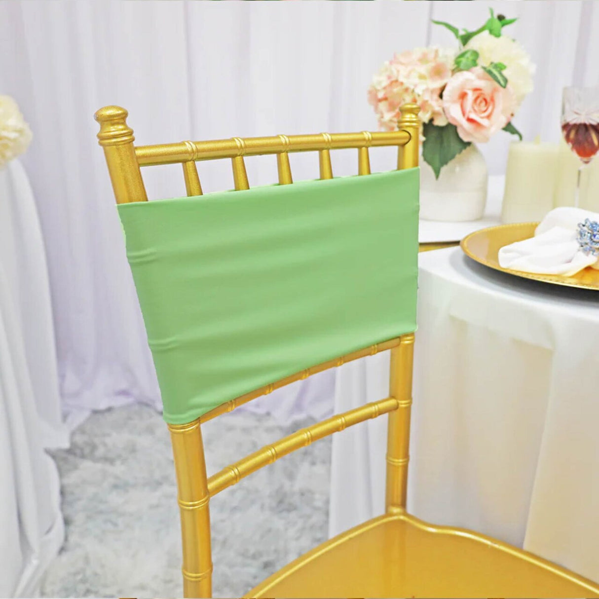 10 Pieces Soft Mint Green Stretch Spandex Chair Bands 7 x 13 Inches