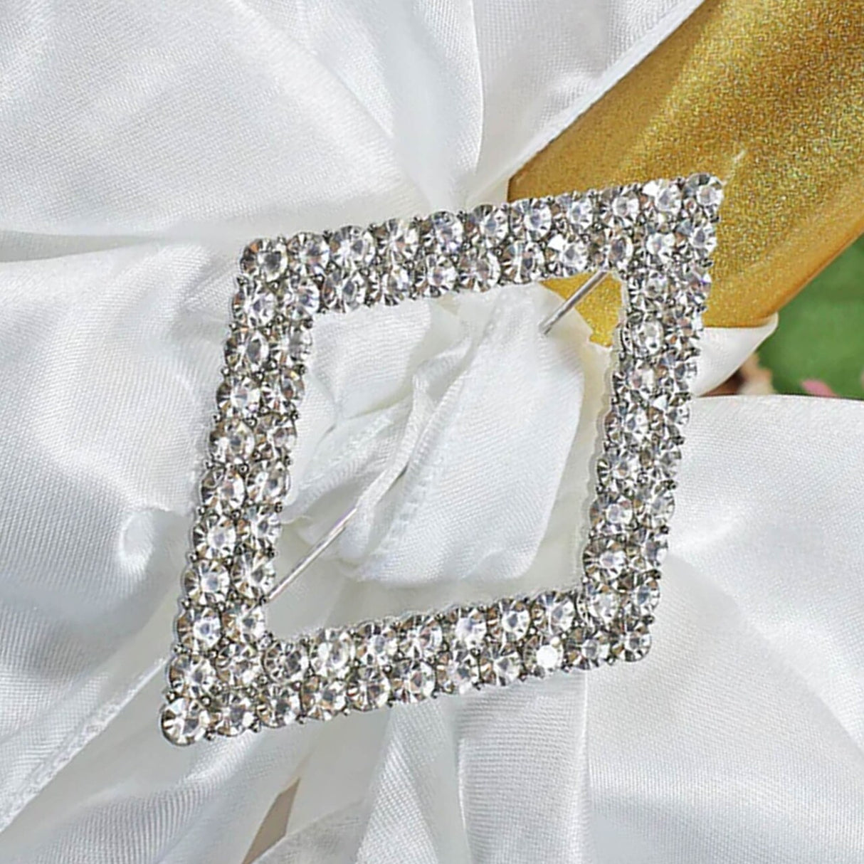 1 Piece Diamond Rhinestone Chair Band Buckle Silver Metal Accent 2 Inch Width