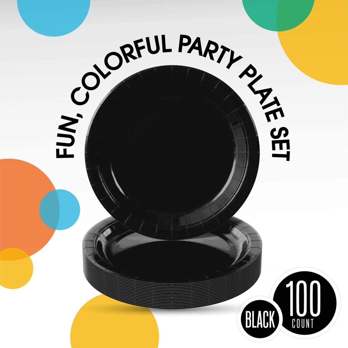 100 Count Black Paper Plates 7 Inch Durable Disposable Supplies for Parties