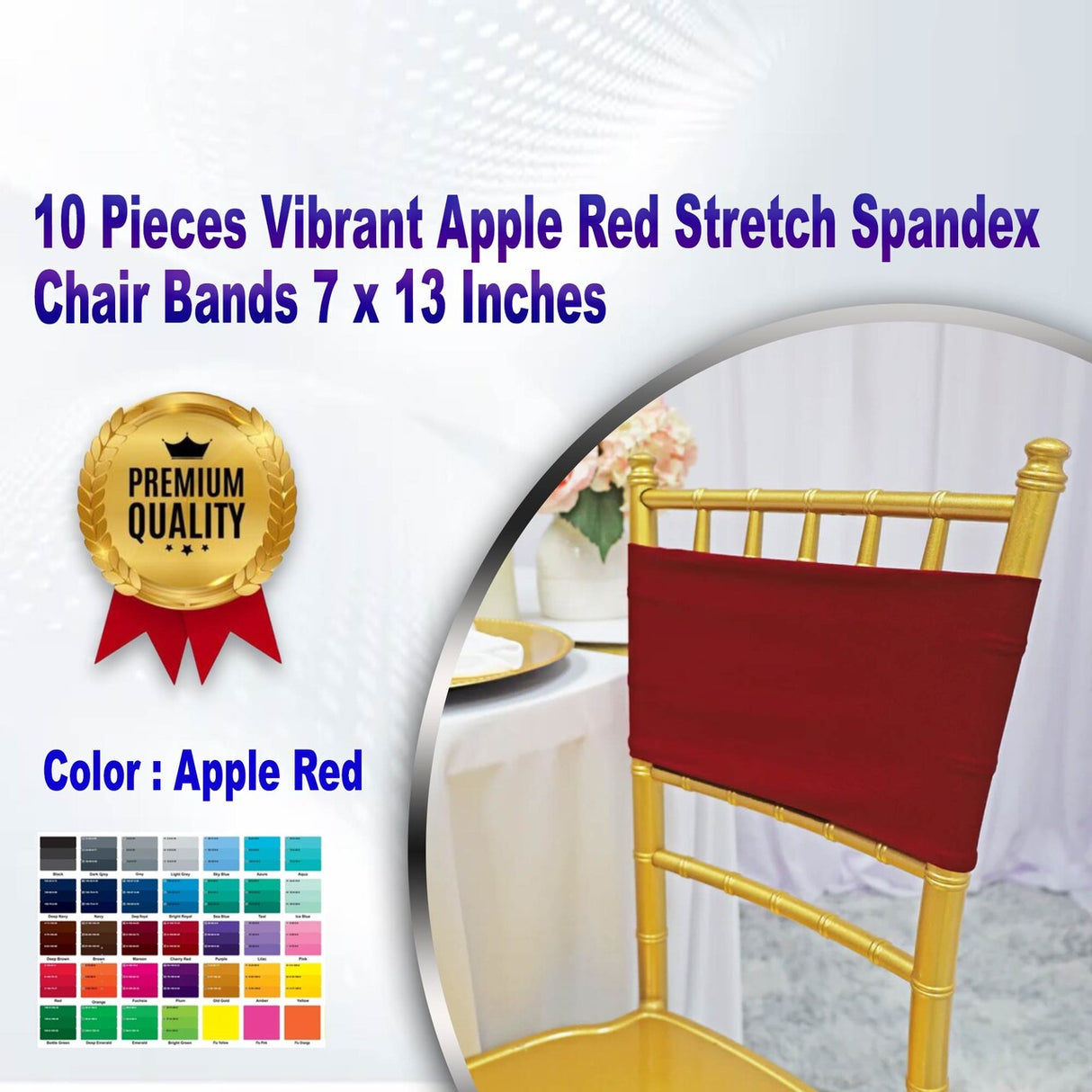 10 Pieces Vibrant Apple Red Stretch Spandex Chair Bands 7 x 13 Inches