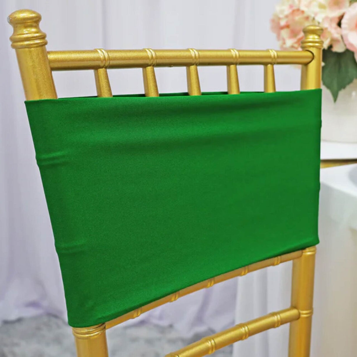 10 Pieces Emerald Green Stretch Spandex Chair Bands 7 x 13 Inches