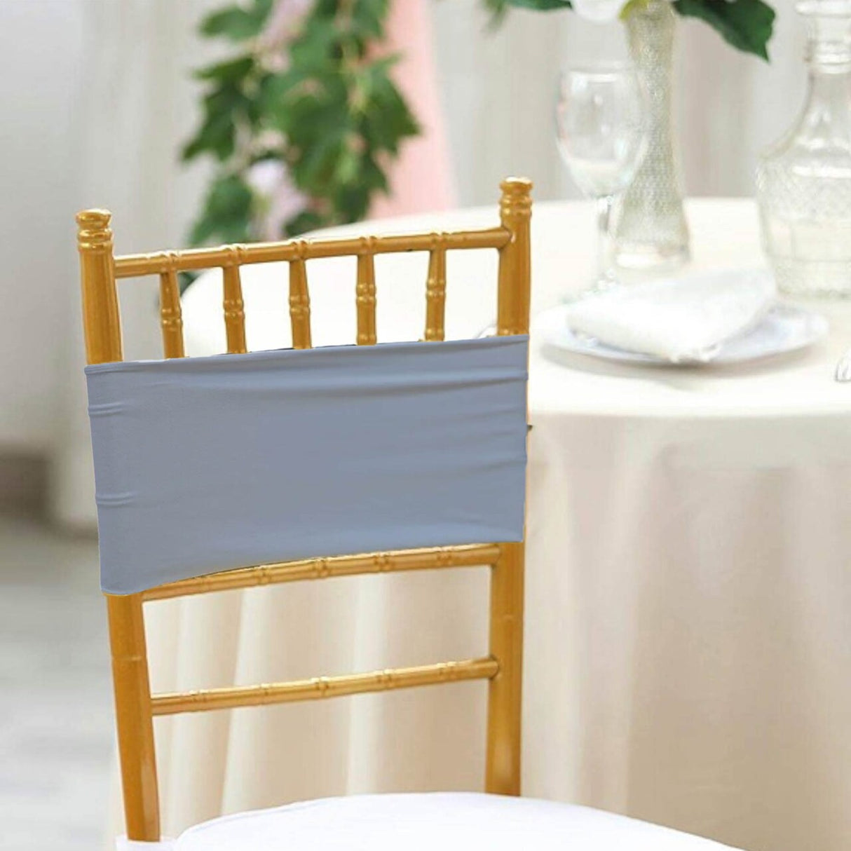 10 Pieces Soft Dusty Blue Stretch Spandex Chair Bands 7 x 13 Inches