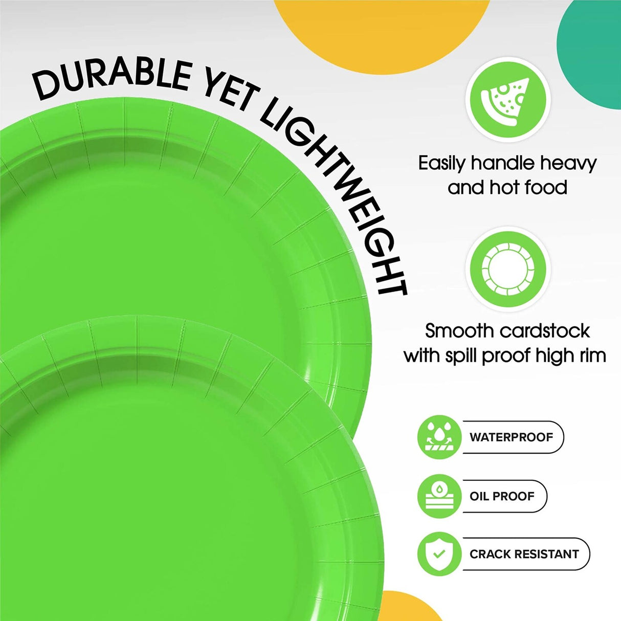 100 Count Lime Green Disposable Party Plates for Appetizers Snacks Birthdays Picnics BBQ 7 Inch