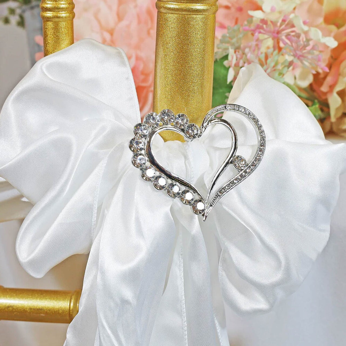 1 Piece Heart Rhinestone Chair Sash Buckle Silver Wedding Decor 2 Inch Width