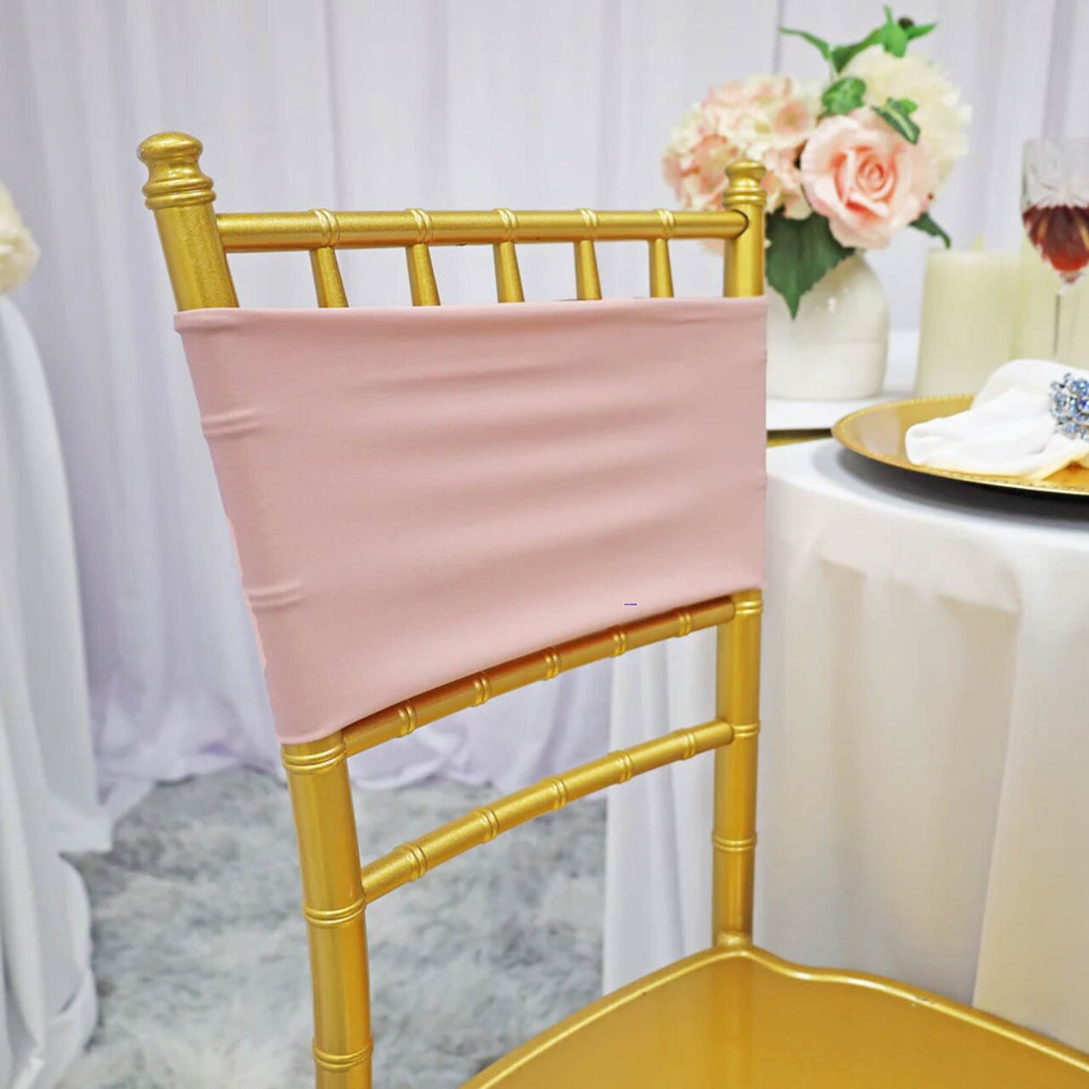 10 Pieces Soft Blush Pink Or Rose Gold Stretch Spandex Chair Bands 7 x 13 Inches
