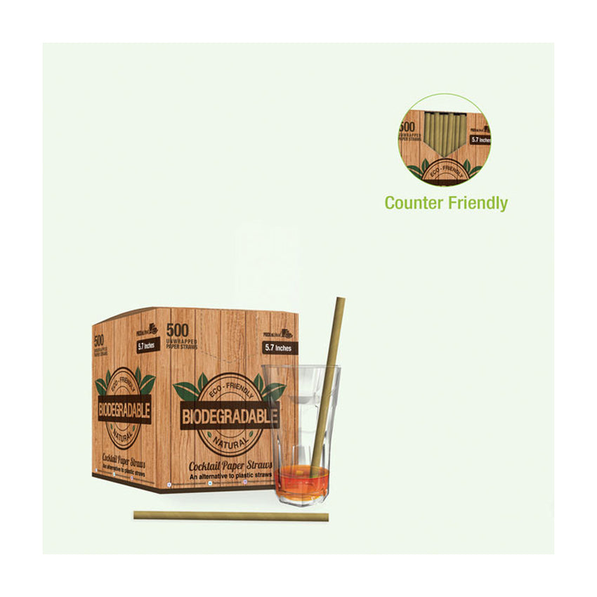 Packnwood Durable Kraft Cocktail Paper Straws, 0.2" Dia. x 5.7" H, Case of 3000