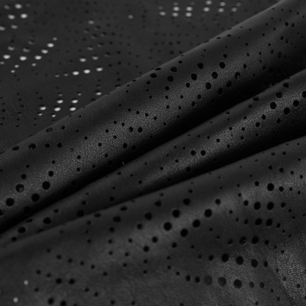 Small Black Abstract Perforated Lamb Leather