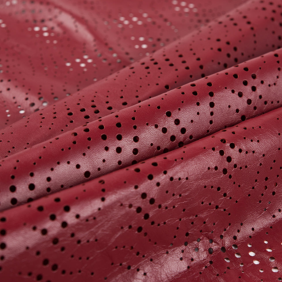 Small Brick Red Abstract Perforated Lamb Leather