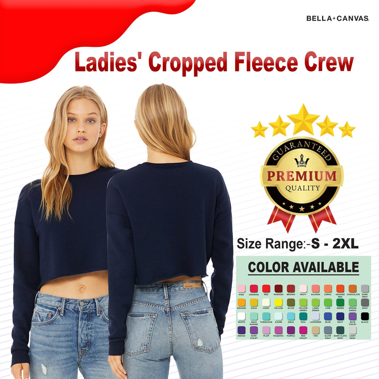Bella + Canvas® Ladies Cropped Fleece Crew